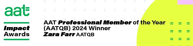 Zara Farr BC1304 Impact Awards Winner Banner AAT Professional Member
